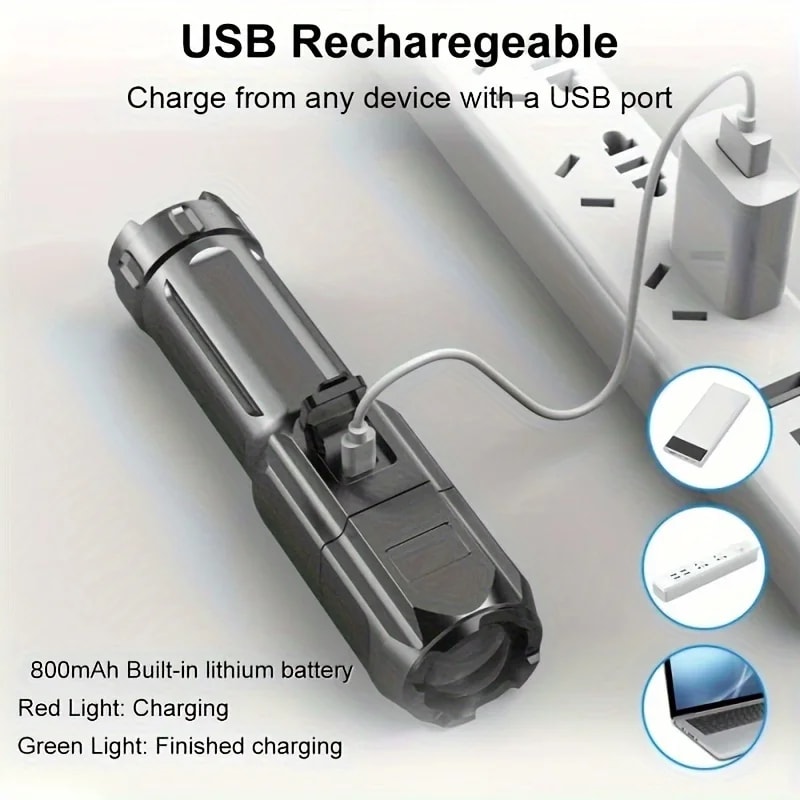 Rechargeable USB Waterproof Tactical Flashlight For Fishing Hunting Camping 5