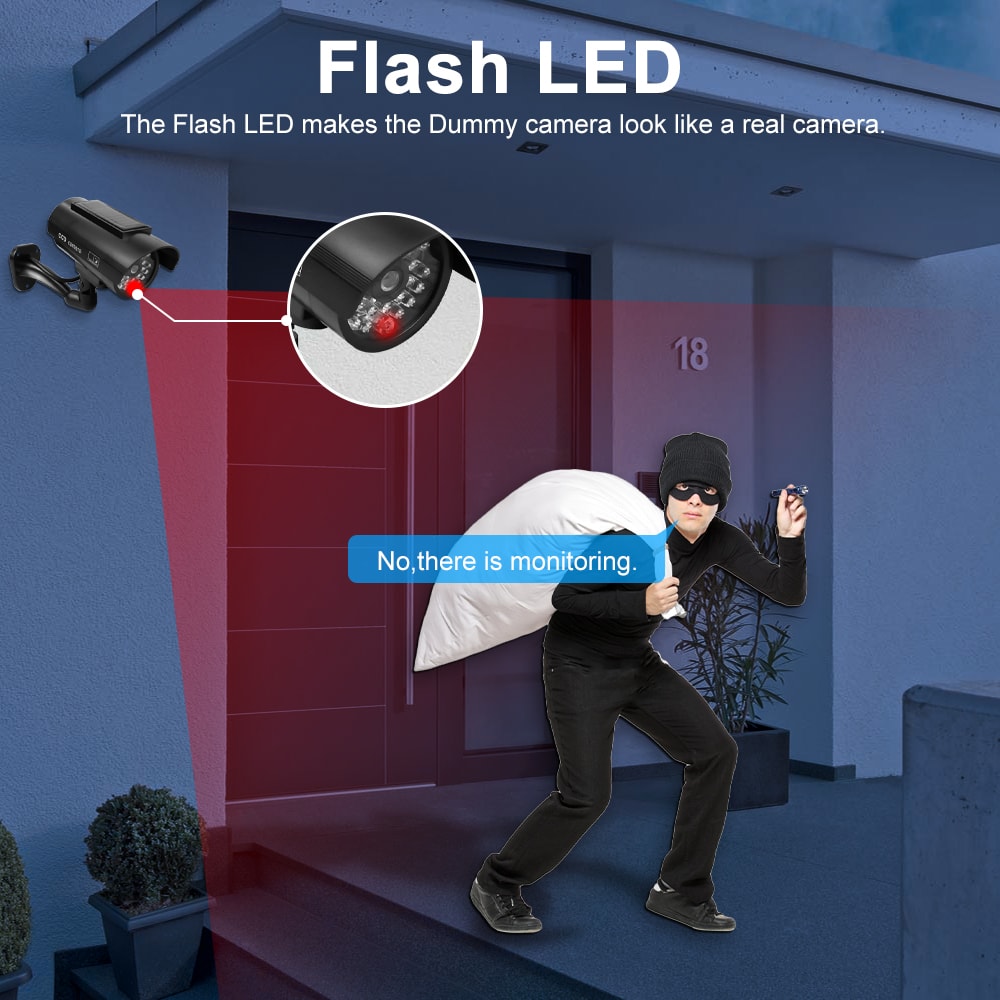 Simulation Solar Camera Fake CCTV Surveillance With Flashing LED Light Outdoor Waterproof Security 2