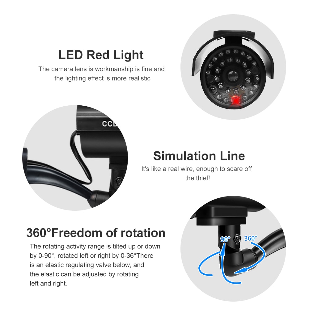 Simulation Solar Camera Fake CCTV Surveillance With Flashing LED Light Outdoor Waterproof Security 3