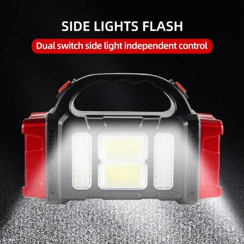 Solar-Powered Outdoor Flashlight Rechargeable LED Work Light with Phone Charging for Camping, Hiking & Emergency