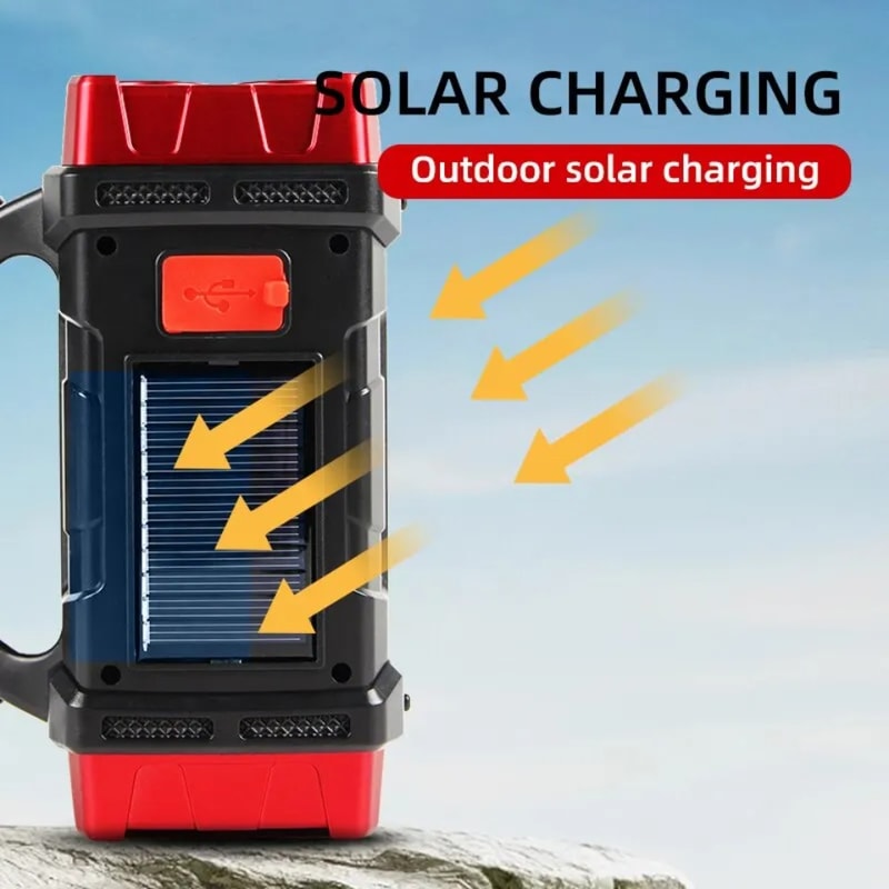 Solar-Powered Outdoor Flashlight Rechargeable LED Work Light with Phone Charging for Camping, Hiking & Emergency