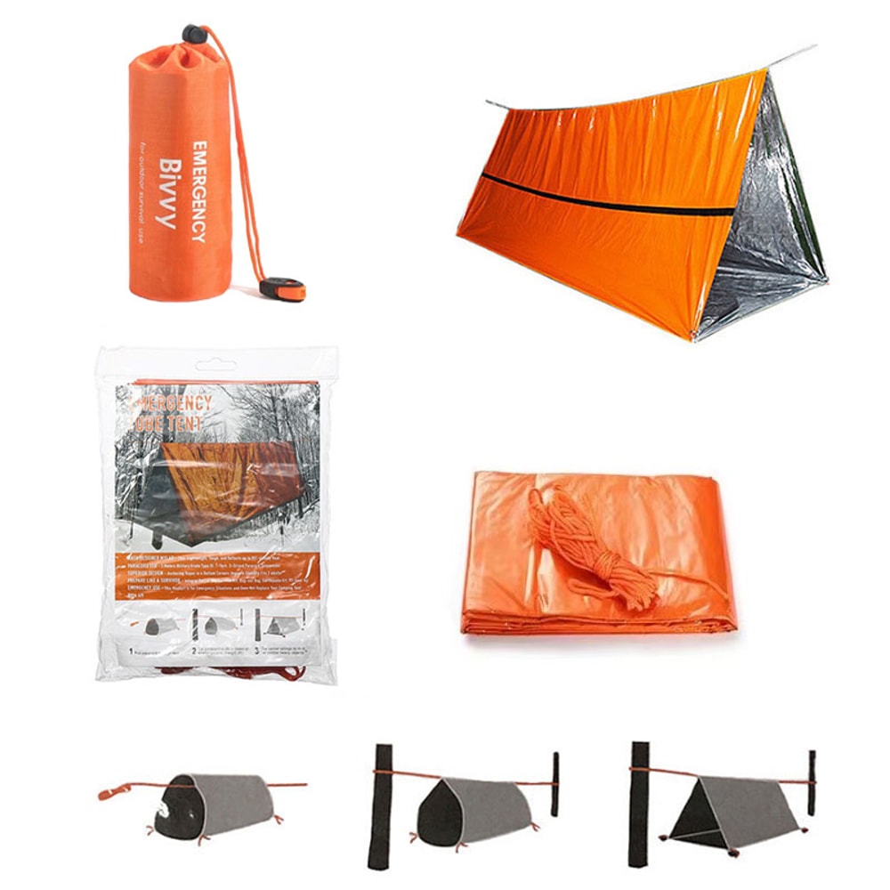 Emergency Shelter Bivy Tent Kit Waterproof Mylar Tube Tent Thermal Blanket Sleeping Bag For Survi 2