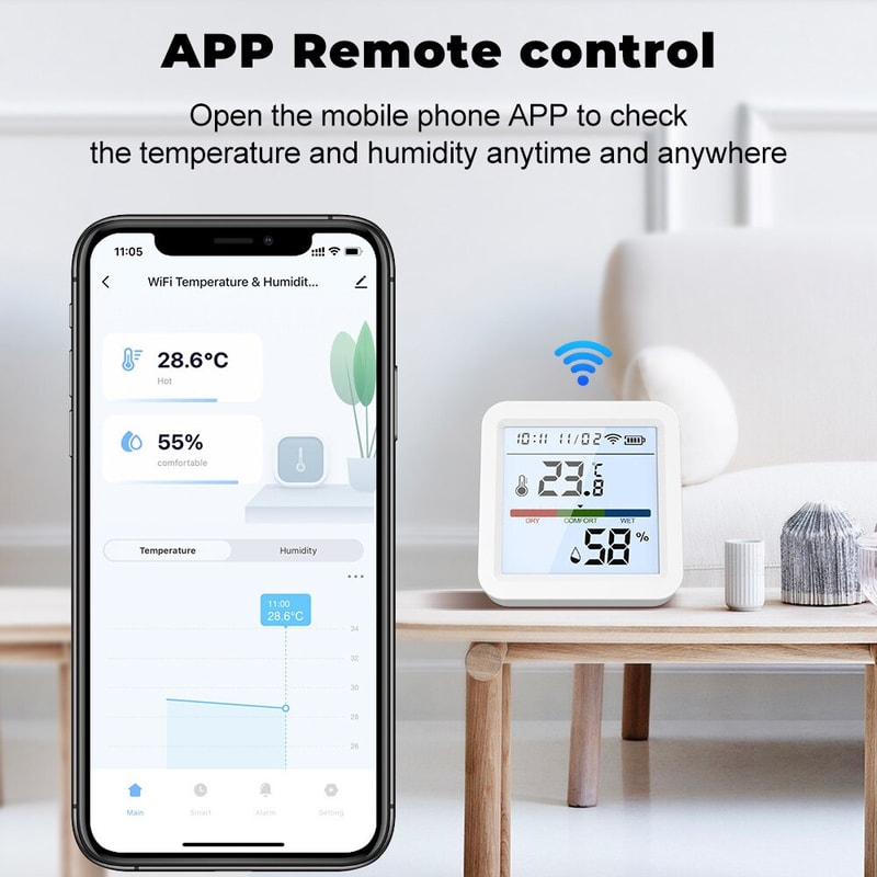 Smart WiFi Temperature Humidity Sensor With Backlight Display Compatible With Alexa And Google Ho 1