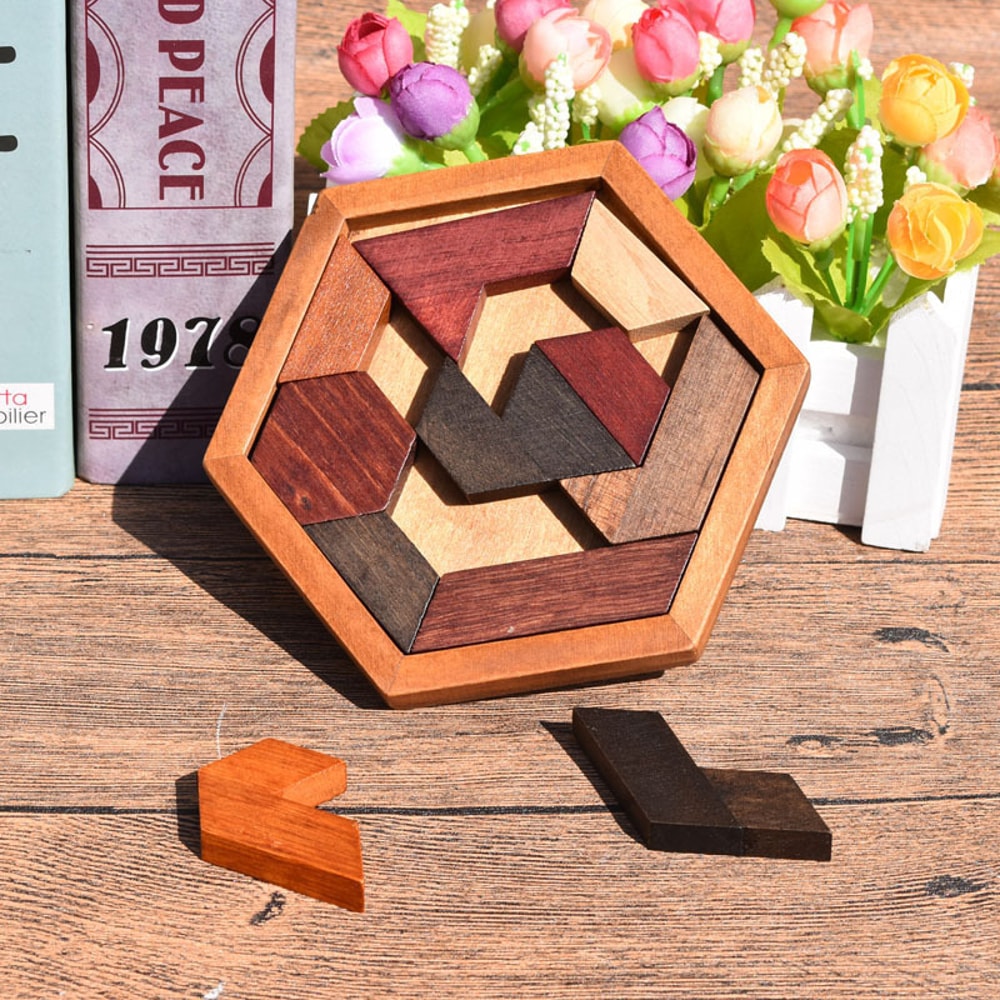 Wooden Geometric Shape Jigsaw Board Puzzles Kids Brain Teaser Non Toxic Wood Toys for Children Educational