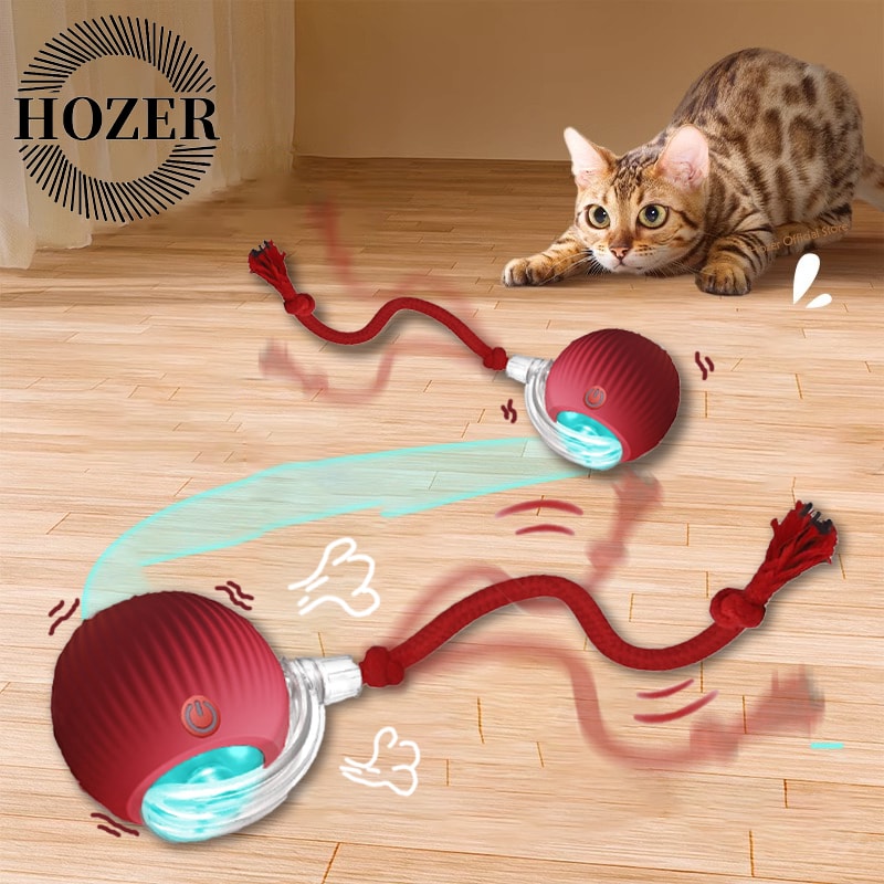 Rechargeable Smart Pet Toy Interactive Rolling Ball With Faux Tail For Cats Dogs 0