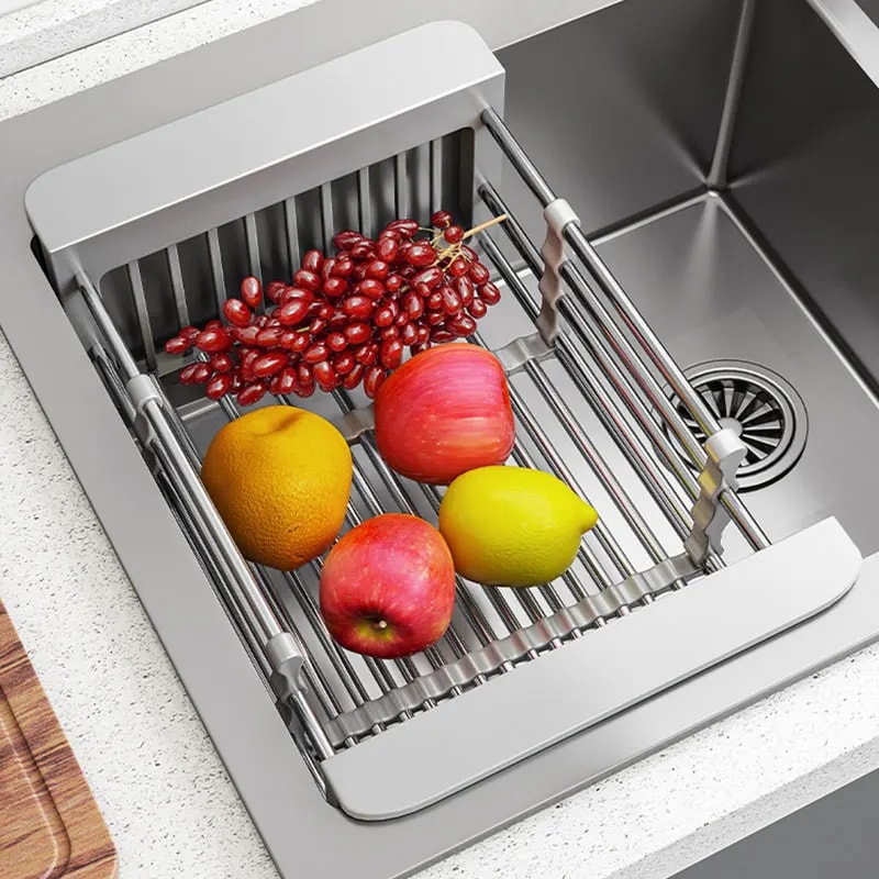 SpaceSaving Folding Kitchen Sink Drain Rack Stainless Steel Dish Organizer 0