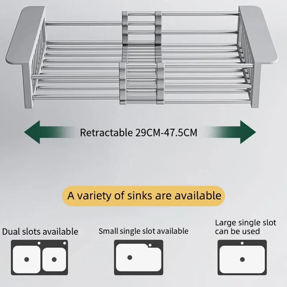 SpaceSaving Folding Kitchen Sink Drain Rack Stainless Steel Dish Organizer 1