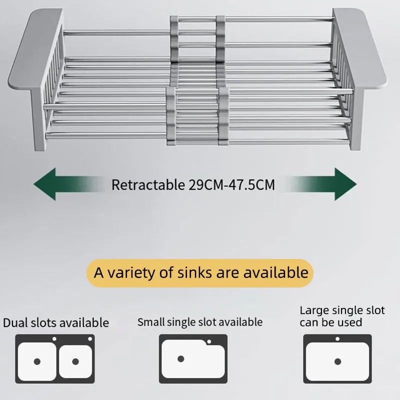 SpaceSaving Folding Kitchen Sink Drain Rack Stainless Steel Dish Organizer 1