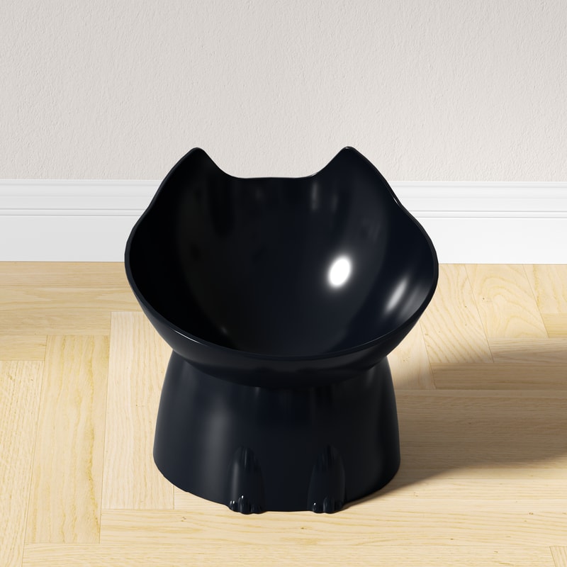 WhiskerWare Elevated Cat Bowl – Anti-Tip Plastic Raised Pet Feeding Dish with Tilted Edge for Neck Protection