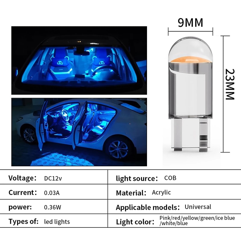 Car Interior LED Bulbs – COB Glass Auto Dome License Plate Light, White Ice Blue & Yellow