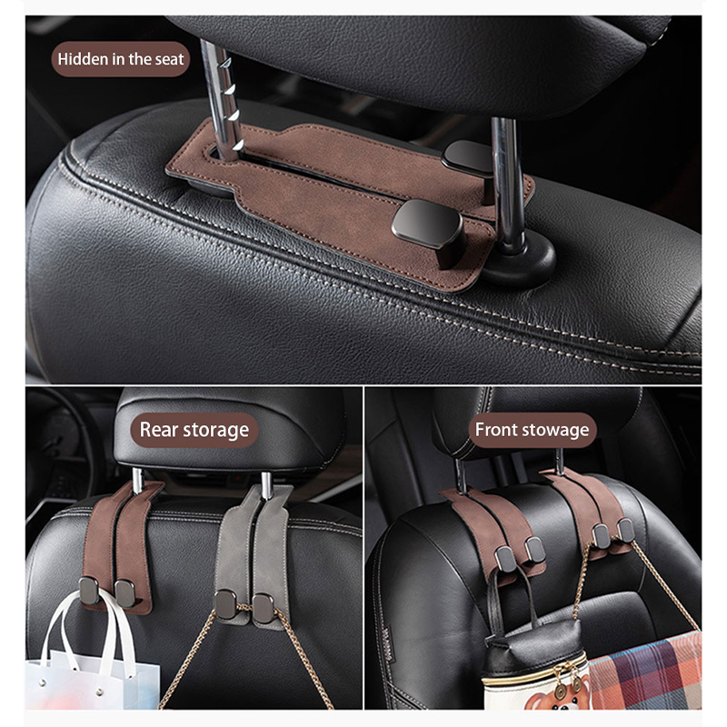 Universal Car Headrest Hook Premium Suede Rear Seat Hanging Dual Hook With Large LoadBearing Alloy