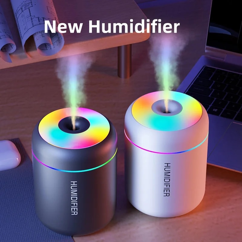 Mini USB Air Humidifier & Essential Oil Diffuser for Car, Home, & Bedroom Aromatherapy Mist Maker with LED Lights