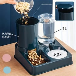 tilted automatic pet food and water feeder gravity feeder and waterer for cats and dogs