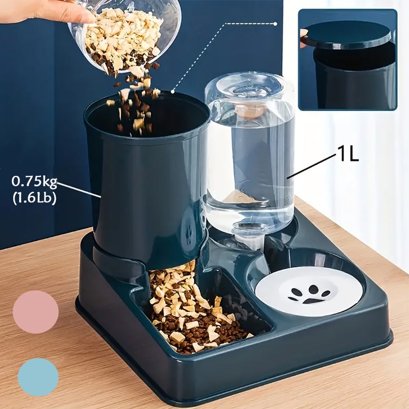 Tilted Automatic Pet Food and Water Feeder Gravity Feeder and Waterer for Cats and Dogs