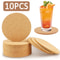 Natural Round Wooden Coasters, Non-Slip Cork Pads for Tea & Coffee Mugs