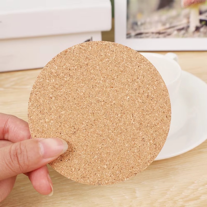 Natural Round Wooden Coasters, Non-Slip Cork Pads for Tea & Coffee Mugs