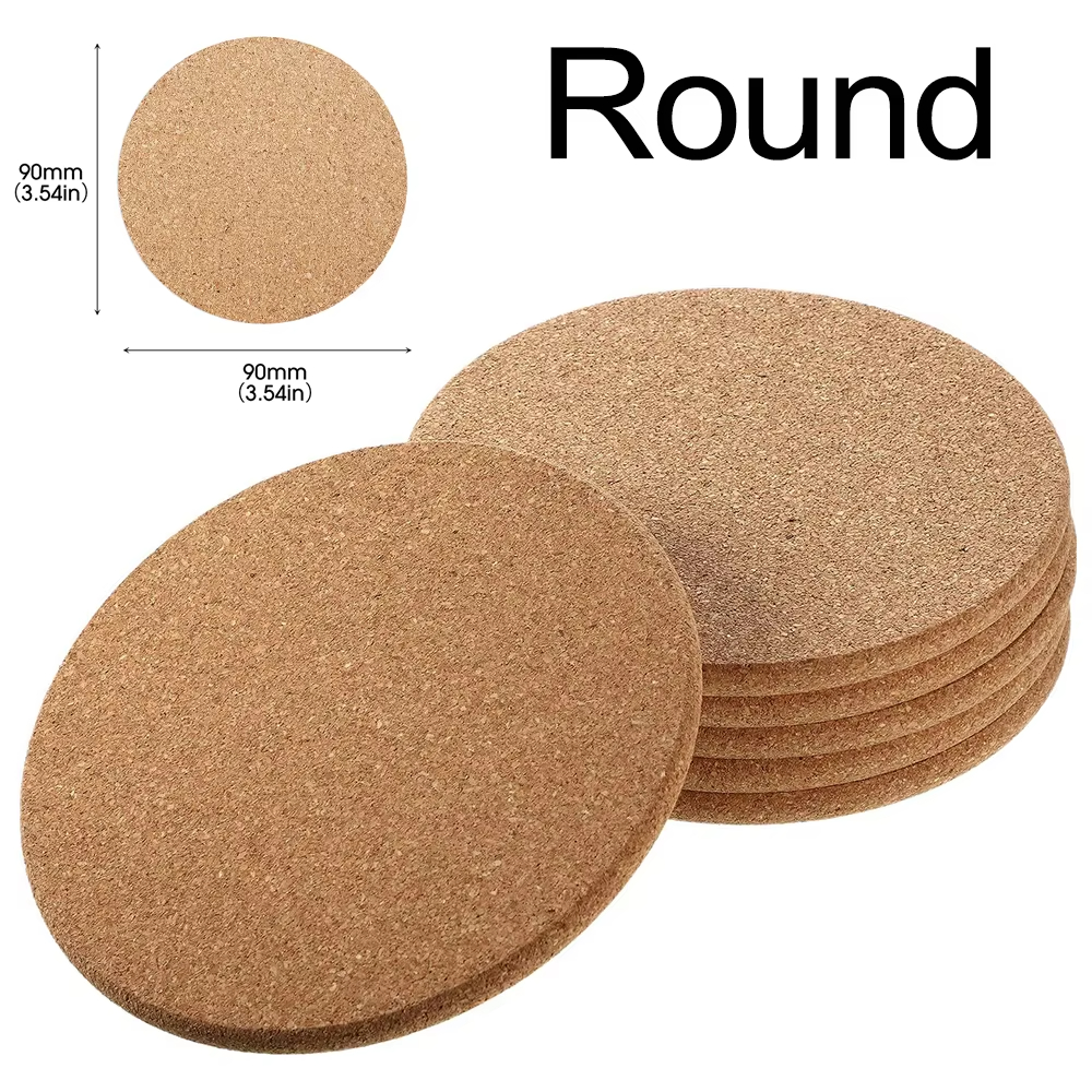 Natural Round Wooden Coasters, Non-Slip Cork Pads for Tea & Coffee Mugs