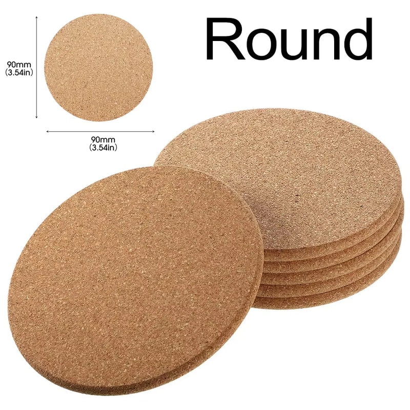 Natural Round Wooden Coasters, Non-Slip Cork Pads for Tea & Coffee Mugs