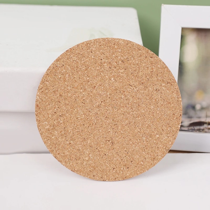 Natural Round Wooden Coasters, Non-Slip Cork Pads for Tea & Coffee Mugs