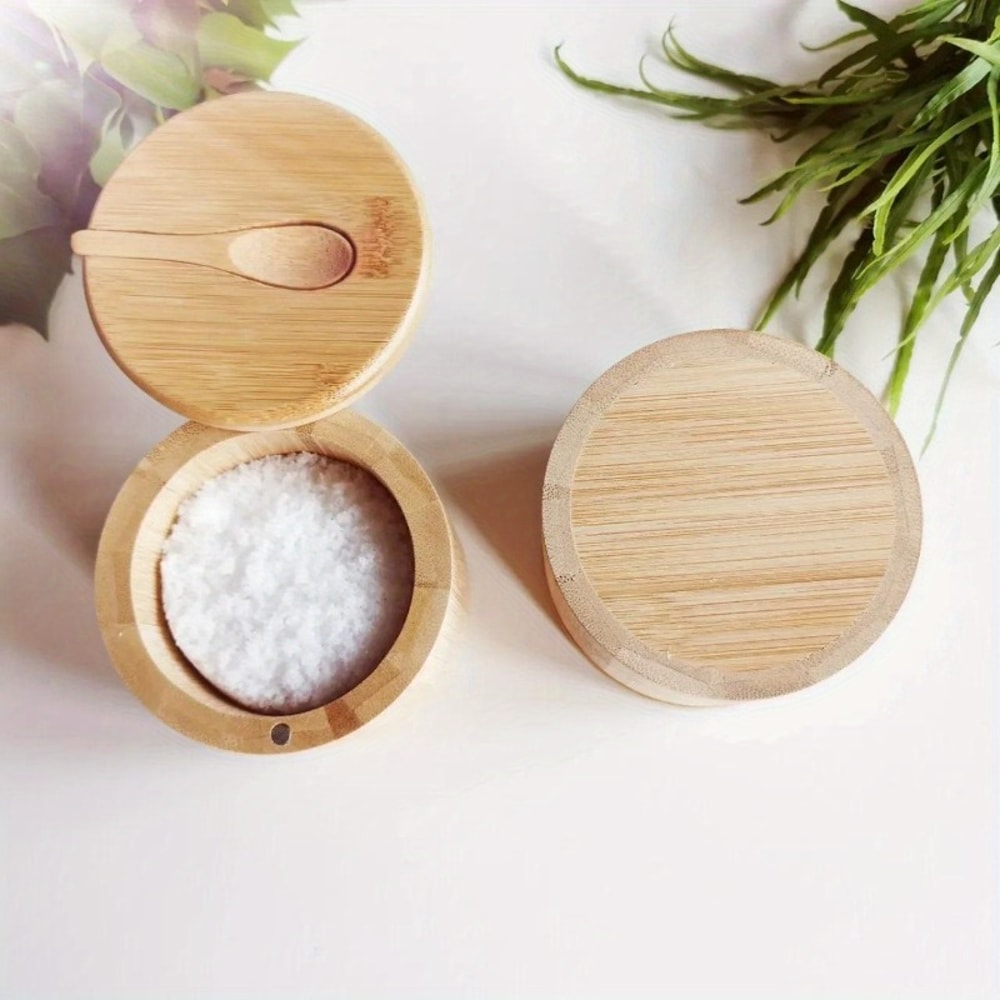 Bamboo Salt and Pepper Jar Set with Multi-Compartment Condiment Storage