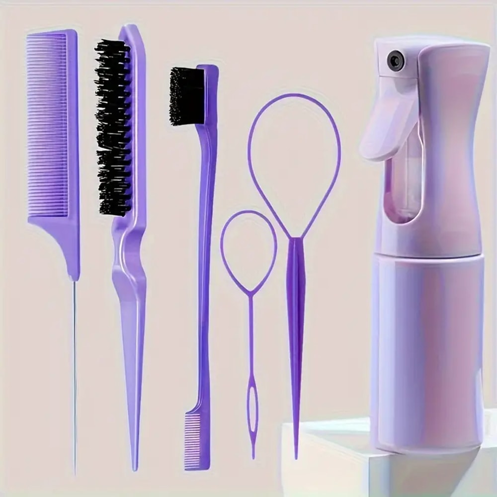Premium Hair Styling Set Teasing Brush Edge Control Brush Rat Tail Comb And Spray Bottle For Hairdr