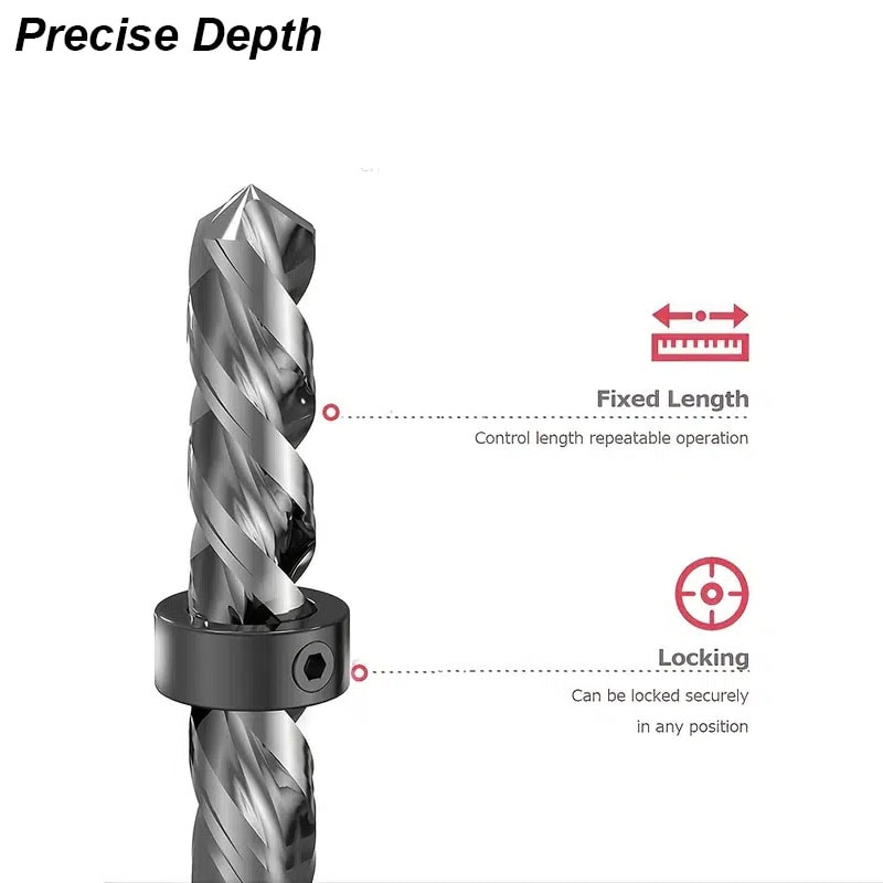 Adjustable Drill Stopper Collar Set Precision Woodwork Depth Control For Drilling Shaft Positionin 4