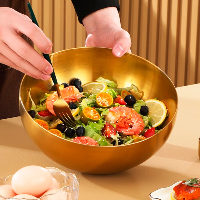 Gold Stainless Steel Salad & Ramen Bowl Large Capacity Kitchen Food Container