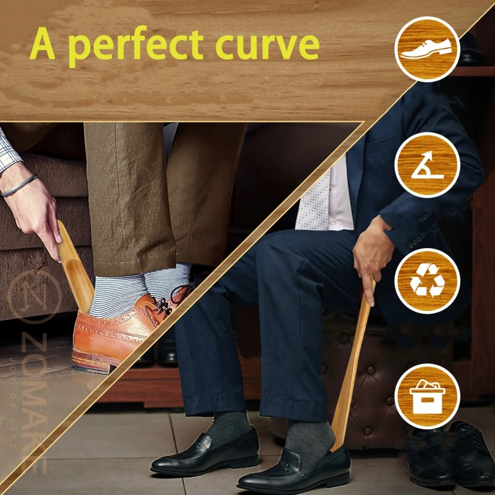 Set of 2 Long Handle Shoe Horns for Easy Shoe Wearing Without Bending