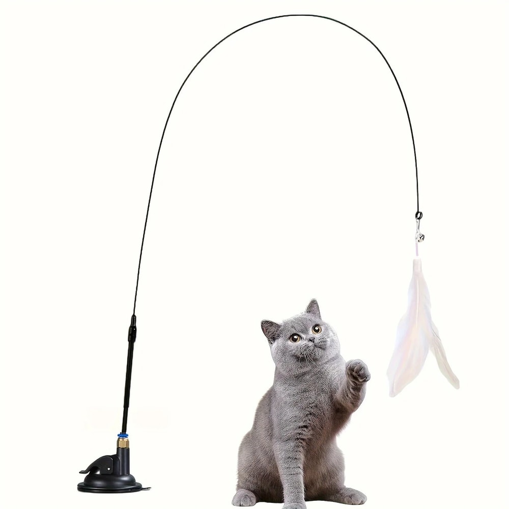 Interactive Bell & Feather Wand Suction Cup Pole for Exciting Cat Playtime Ultimate Toy for Fun Adventures