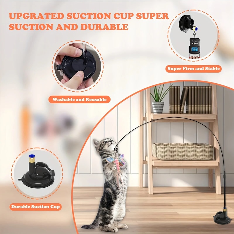 Interactive Bell & Feather Wand Suction Cup Pole for Exciting Cat Playtime Ultimate Toy for Fun Adventures