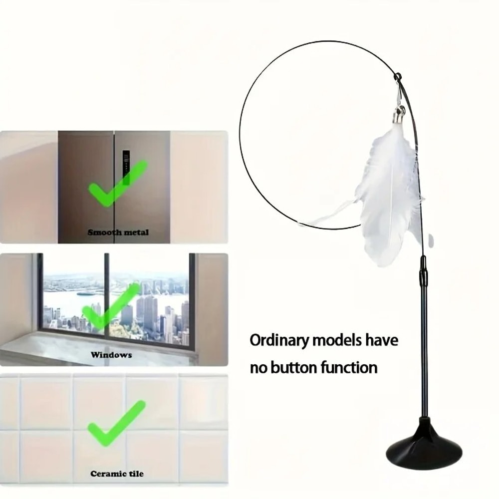 Interactive Bell & Feather Wand Suction Cup Pole for Exciting Cat Playtime Ultimate Toy for Fun Adventures