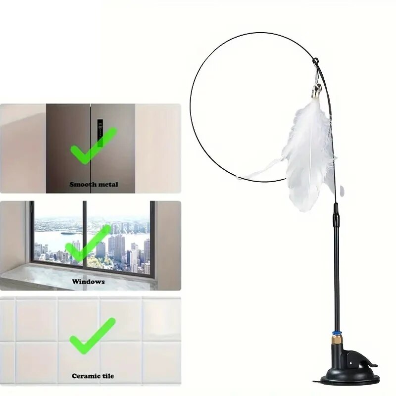 Interactive Bell & Feather Wand Suction Cup Pole for Exciting Cat Playtime Ultimate Toy for Fun Adventures