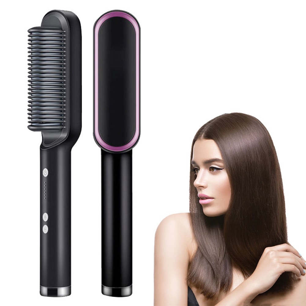 Fast Heating Ceramic Electric Hair Straightener Brush for Professional, Frizz-Free Style