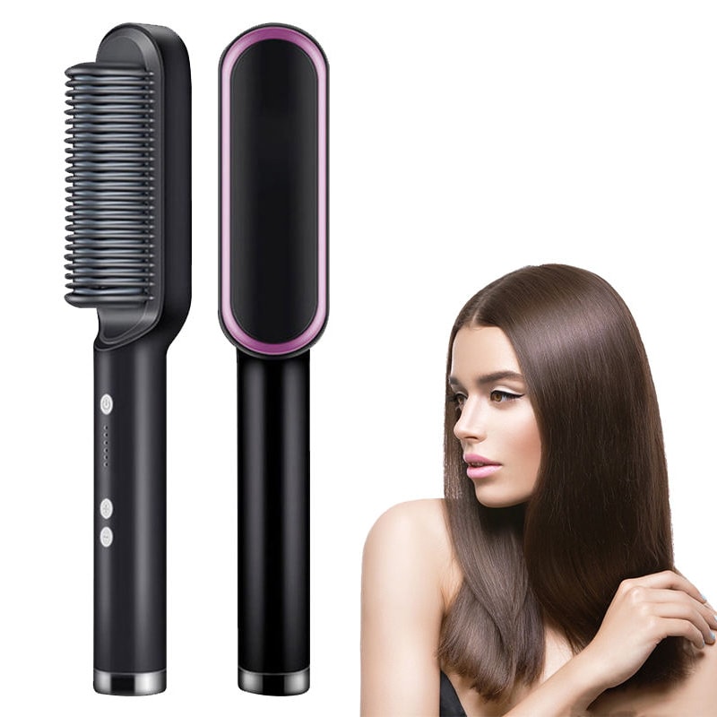 Fast Heating Ceramic Electric Hair Straightener Brush for Professional, Frizz-Free Style