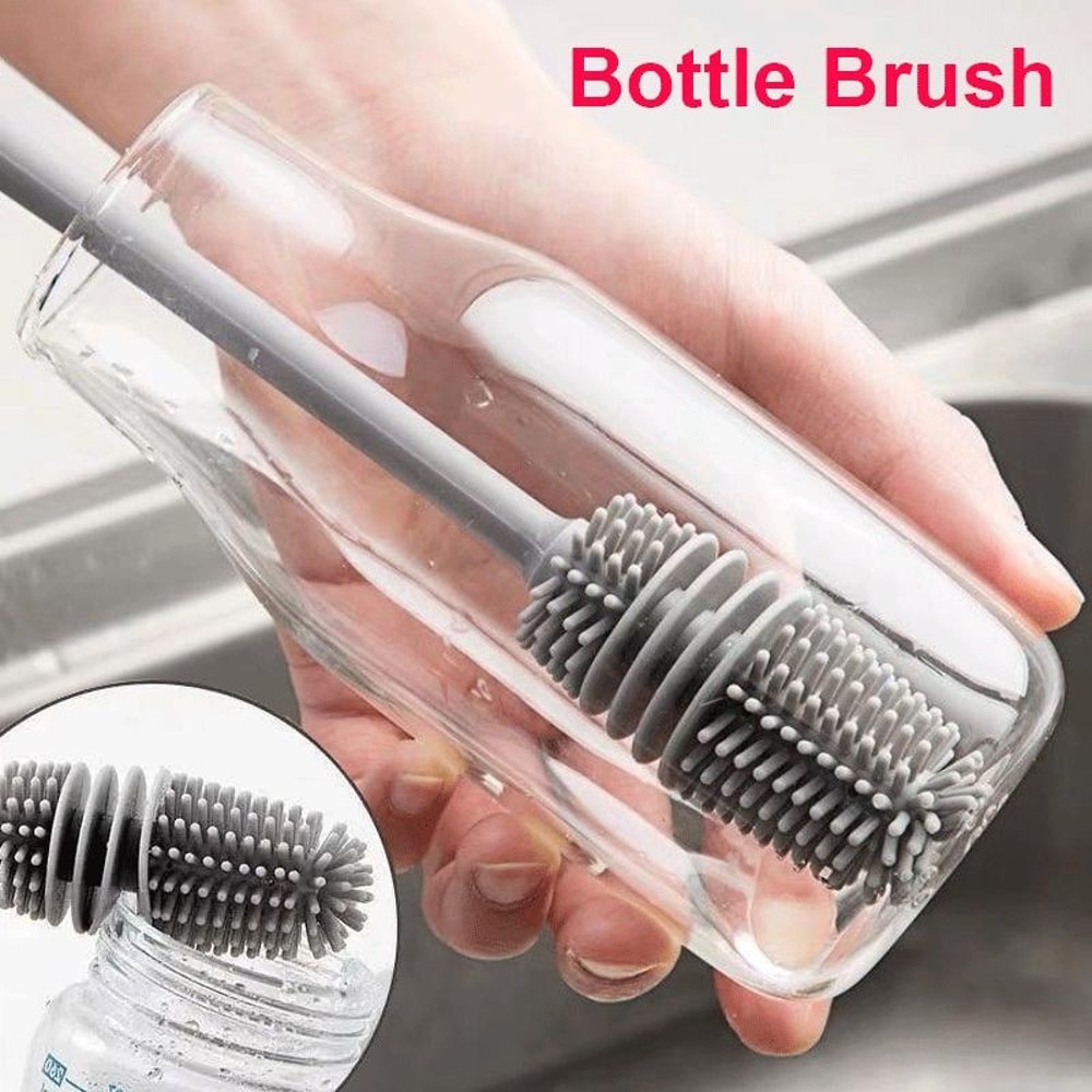 Silicone Bottle and Glass Cup Cleaning Brush with Long Handle