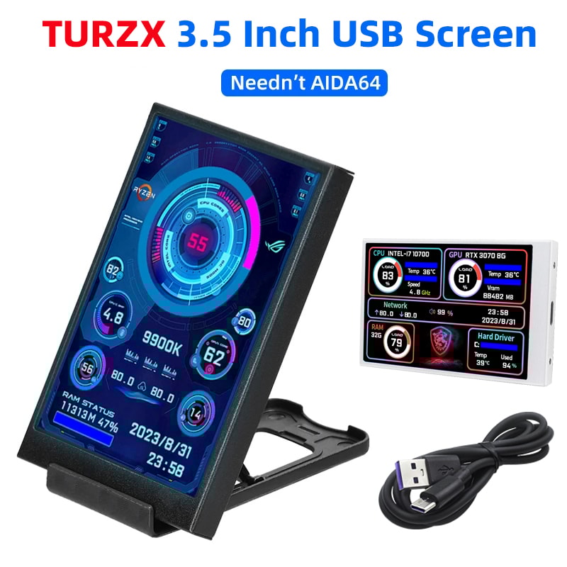 USB LCD Secondary Screen For Computer CPU GPU RAM HDD Display Freely Adjustable Monitor 0