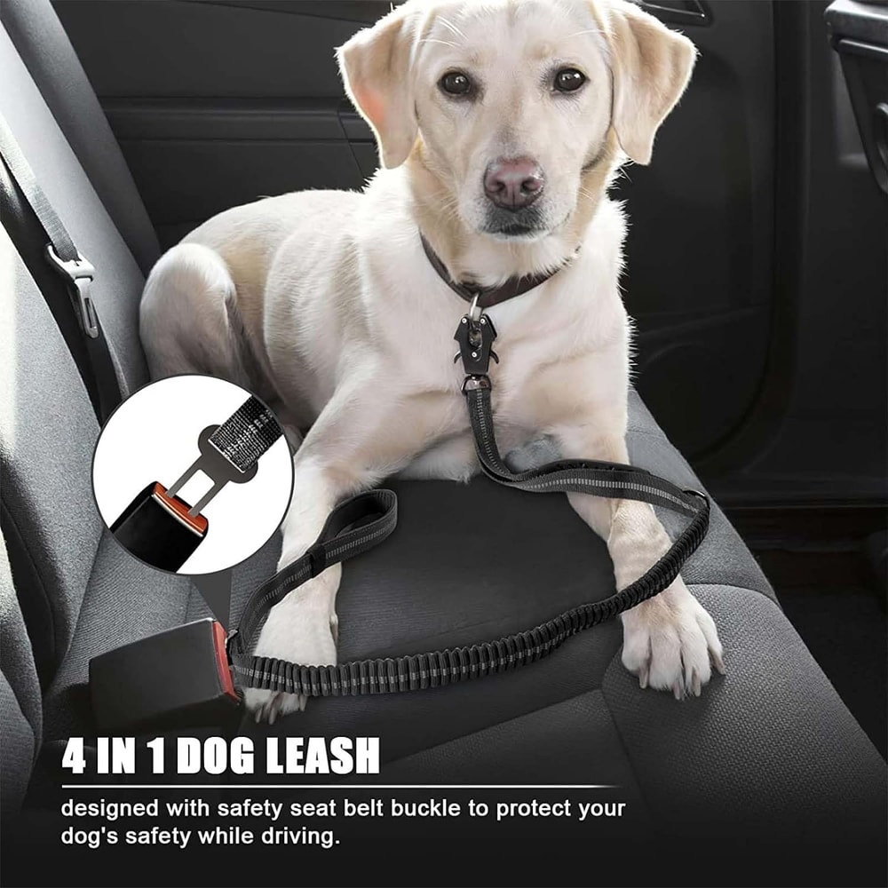 Heavy Duty Reflective Shock Absorbing Bungee Dog Leash with Car Seatbelt for Large Dogs