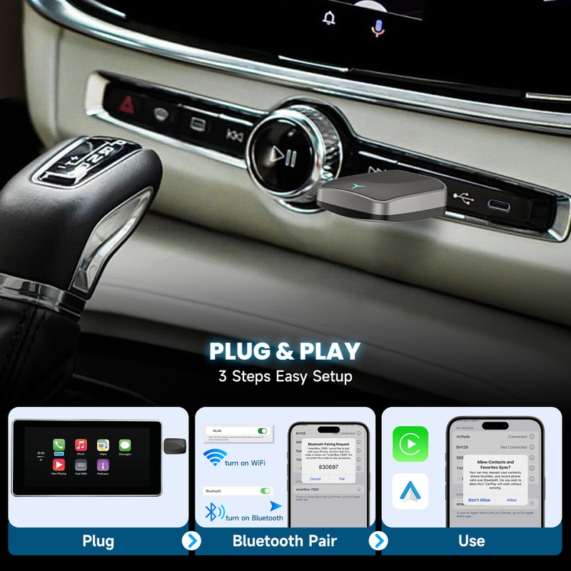 Wireless CarPlay & Android Auto Adapter Plug & Play for Seamless Connectivity