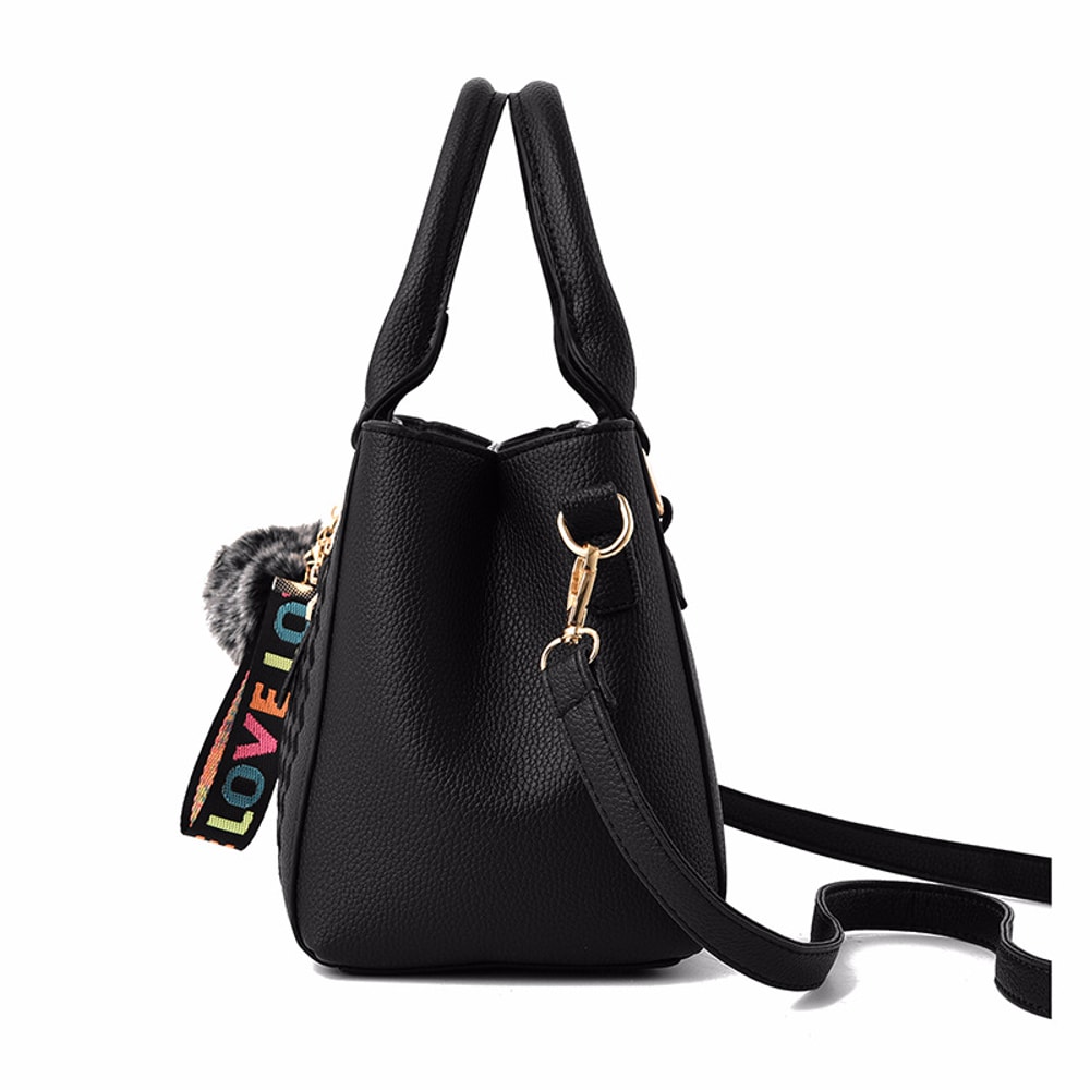 Embroidery Leather Messenger Handbag For Women Stylish Practical Trendy Womens Bag With Hair Ball
