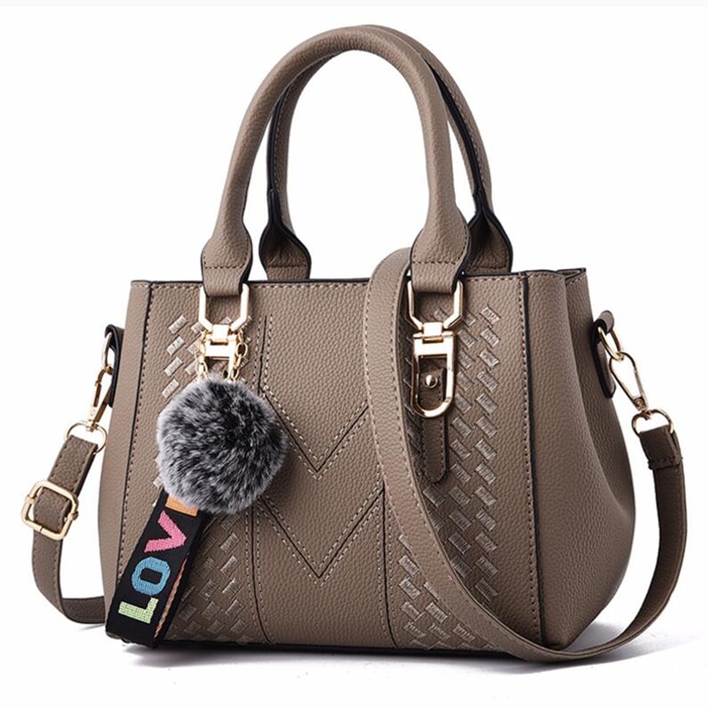 Embroidery Leather Messenger Handbag For Women Stylish Practical Trendy Womens Bag With Hair Ball