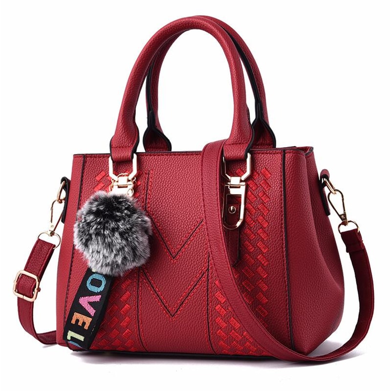 Embroidery Leather Messenger Handbag For Women Stylish Practical Trendy Womens Bag With Hair Ball