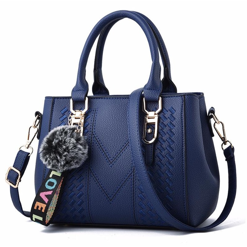 Embroidery Leather Messenger Handbag For Women Stylish Practical Trendy Womens Bag With Hair Ball