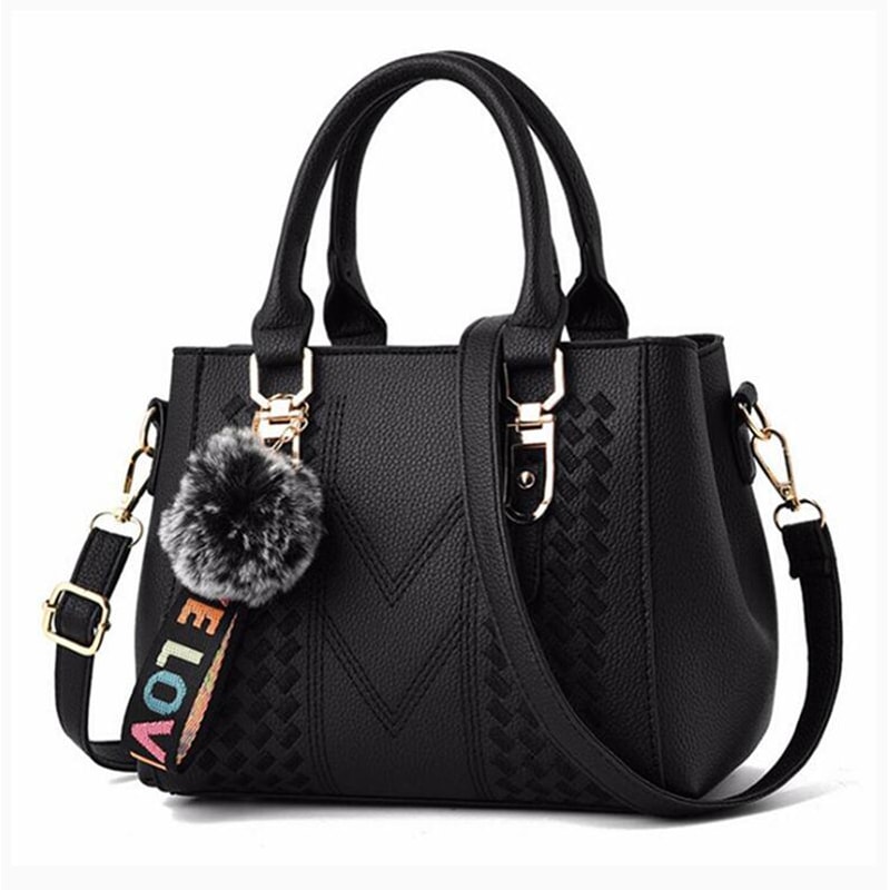 Embroidery Leather Messenger Handbag For Women Stylish Practical Trendy Womens Bag With Hair Ball