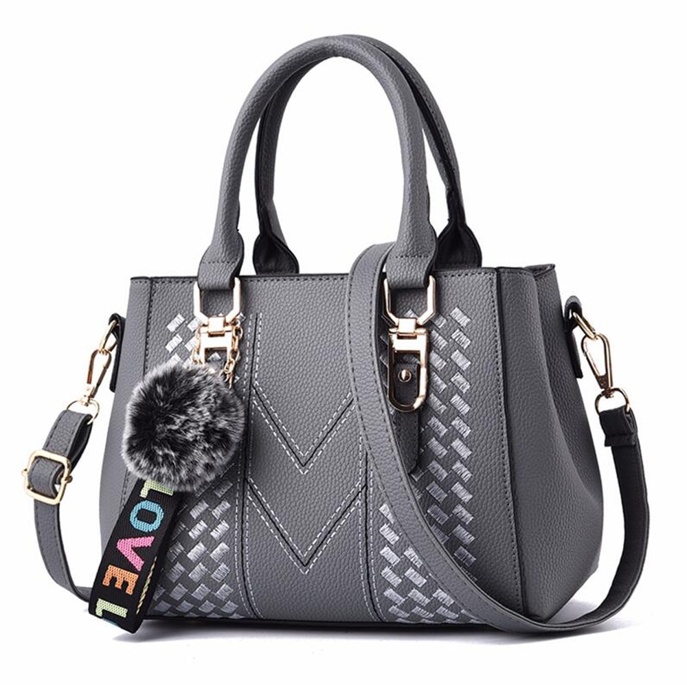 Embroidery Leather Messenger Handbag For Women Stylish Practical Trendy Womens Bag With Hair Ball
