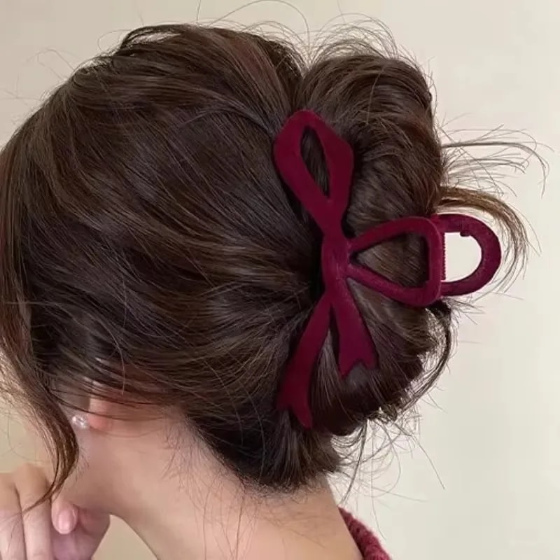 Red Velvet Bow Hair Clip for Women | Elegant Winter Hair Claw Clip | French Hairpin Gift Accessory