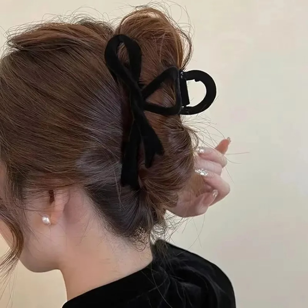 Red Velvet Bow Hair Clip for Women | Elegant Winter Hair Claw Clip | French Hairpin Gift Accessory