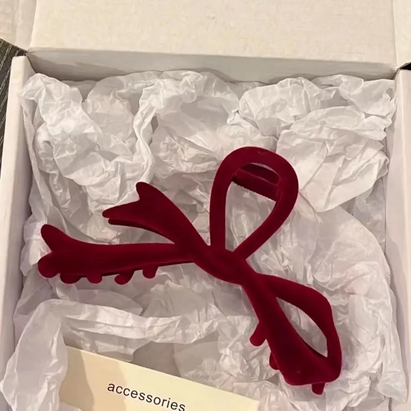 Red Velvet Bow Hair Clip for Women | Elegant Winter Hair Claw Clip | French Hairpin Gift Accessory