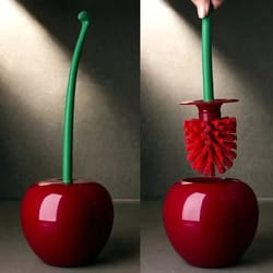 creative cherry shaped toilet brush & holder set cute bathroom accessory