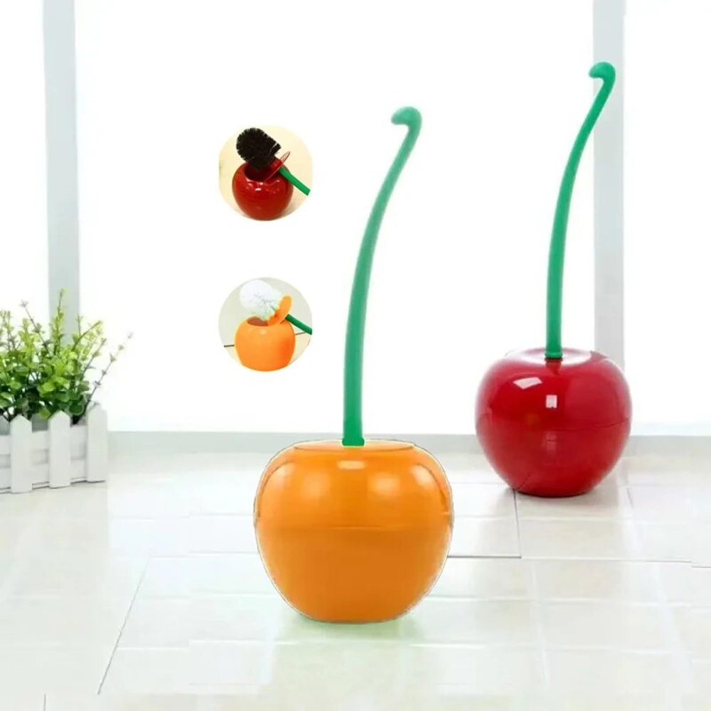 Creative Cherry Shaped Toilet Brush & Holder Set Cute Bathroom Accessory