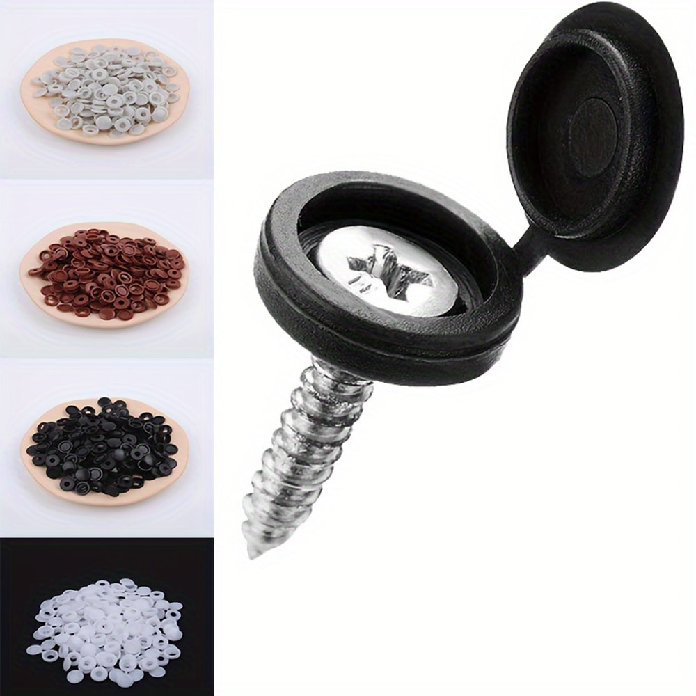 Hinged Plastic Screw Caps for Furniture Protection Snap-On Button Nuts Cover Bolts
